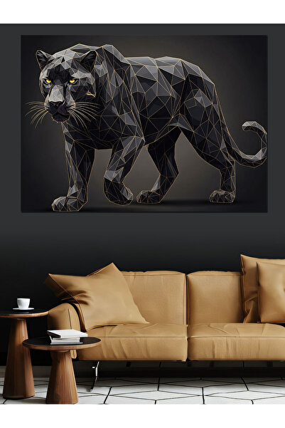 Artmeg Geometrik Desenli Siyah Kaplan Heykeli Dekoratif Kanvas - Mdf Ahşap Tablo