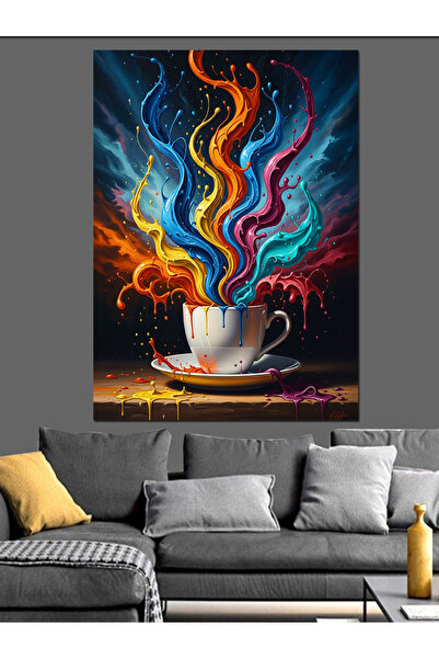 Artmeg Pânză decorativă cu fum colorat care iasă din ceașca de cafea - Masă d...