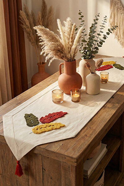 cottoncloth Bohemian Başak Punch Embroidered Cotton Table Runner (40X130 cm) ...