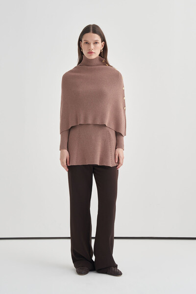 VESNA Gold Düğmeli Pelerinli Triko Kazak