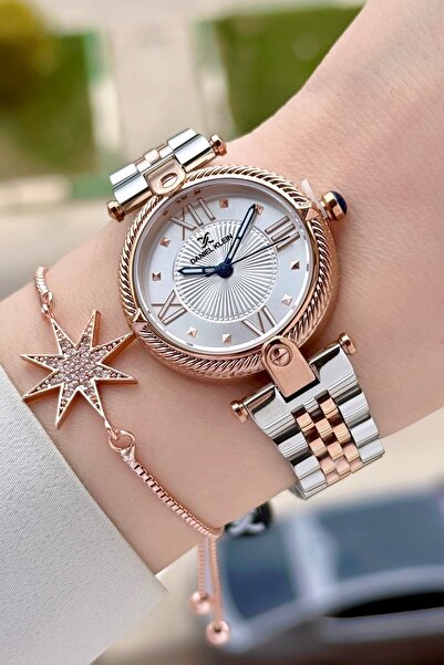 Daniel Klein Rose Silver Color 32 mm Women Wrist Watch & Bracelet