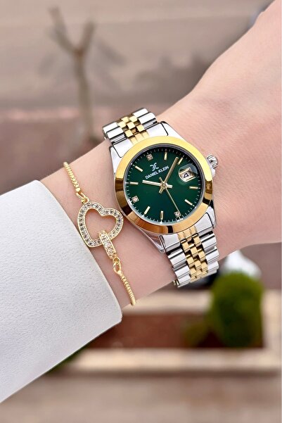 Daniel Klein 30 mm Women's Wristwatch and Bracelet with Green Dial, Gold Gray...