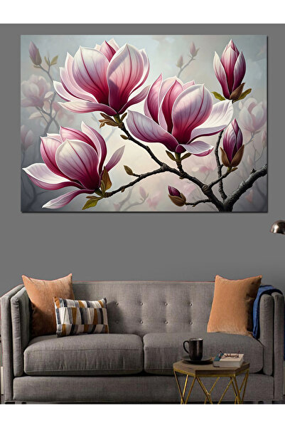 Artmeg Flori de magnolie roz pe ramură de primăvară - Pânză decorativă - Masă...