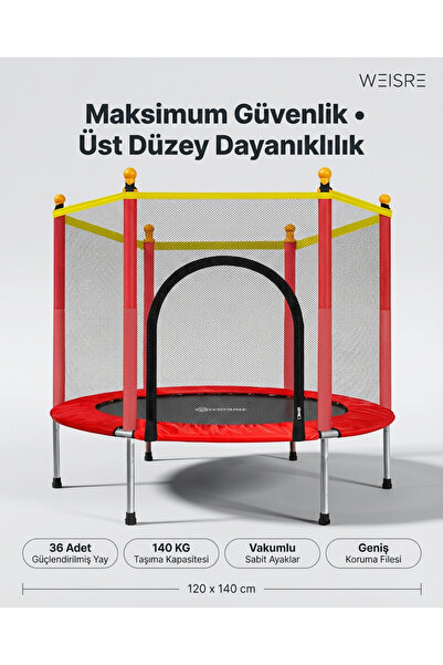 Weisre 140 Kg Çocuk Trambolin Fileli Güvenlikli Bahçe Ev Trambolini 120 Cm