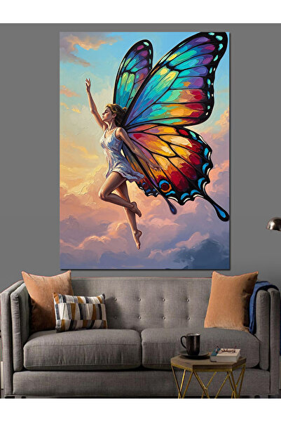 Artmeg Pânză decorativă cu aripi de fluture colorate pentru femei - Tablou di...