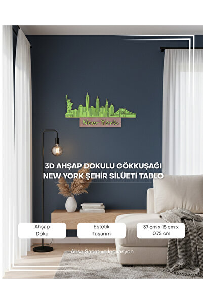 3D Baskı New York Silüeti Gökkuşağı Renkli PLA Duvar Tablosu