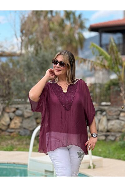 Punta Otantik NC92895 Yakası ghipură Italian İ mătase luz Vişne