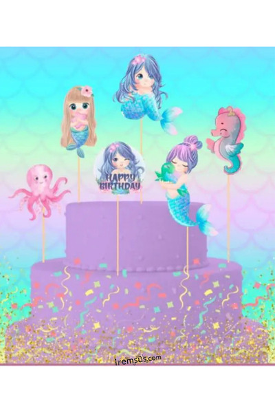 mypartyready Deniz Kızı Konsept Pasta Cupcake Büyük Boy Süsleme Kürdanı 6 Ade...