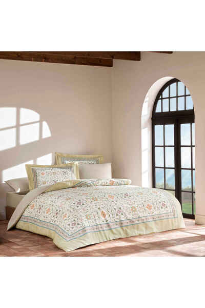 Linens Solara Cotton Satin King Duvet Cover Set Yellow