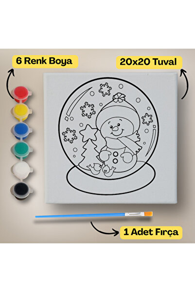 hediye hobim 20x20 Çocuklar İçin Boyama Tuvali Seti – 6 Renk Boya + Fırça Dah...