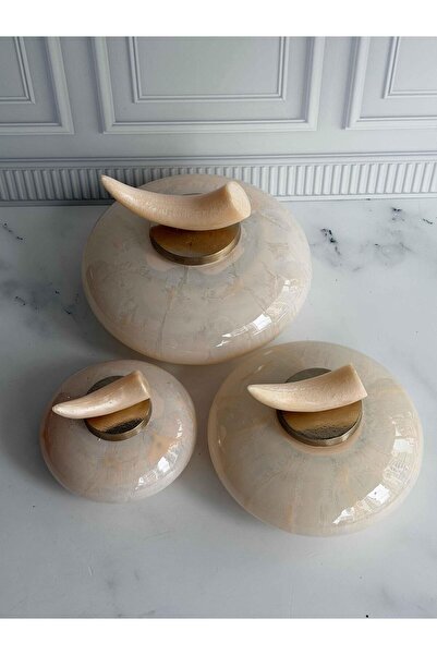 ROSSEV Dekoratif Yatay Fildişi Küp Seti 3 Parça Pearly