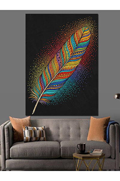 Tablo Mega Renkli Mozaik Kuş Tüyü Dekoratif Kanvas - Mdf Ahşap Tablo