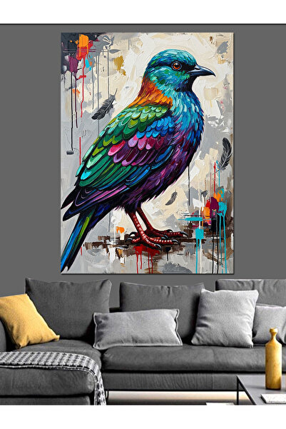 Artmeg Pânză decorativă cu portret de pasăre exotică cu pene colorate - Tablo...