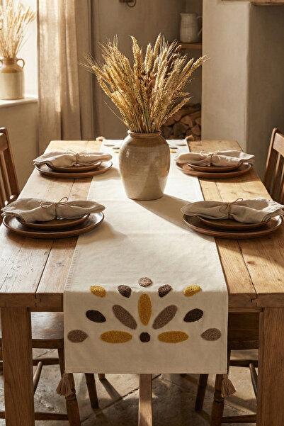 cottoncloth Bohemian Damla Punch Embroidered Cotton Table Runner (40X130 cm) ...