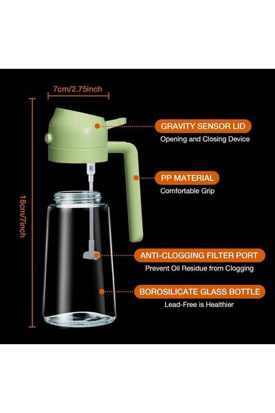 None Oil Dispenser Bottle Glass Olive Oil Sprayer: 2 in 1 Auto Flip Olive Oil...