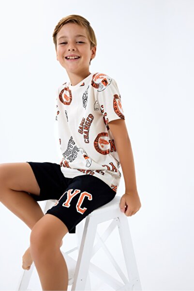 Rolypoly 100% Cotton in Pocketed Boys' Bermuda Shorts Set with Basketball Pat...