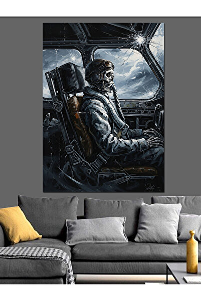 Artmeg Skeleton Airplane Pilot Decorative Canvas - Mdf Wood Painting