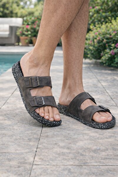 Peta Men's Suede Look Buckle Slippers – Comfortable Summer Slippers