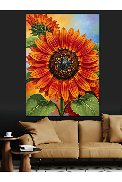 Artmeg Pânză decorativă cu design floarea-soarelui mare, portocaliu vibrant -...