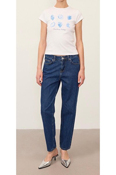 LA TUBA New Season Comfortable Stretchy Women's Dark Blue Boyfriend Jeans