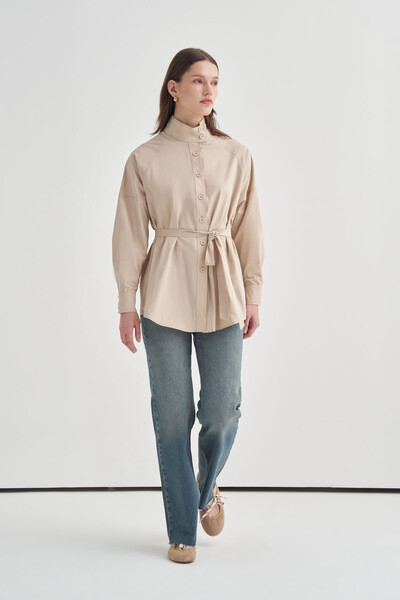 VESNA Yüksek Yakalı Reglan Kol Poplin Gömlek