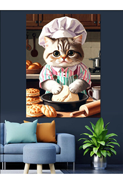 Artmeg Cute Chef Cat Making Cookies Decorative Canvas - Mdf Wooden Painting