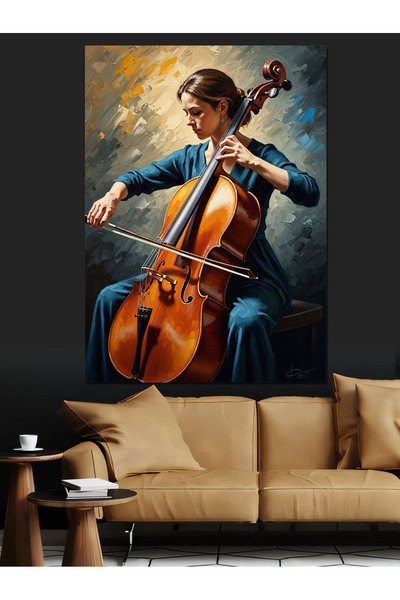 Artmeg Artistă tânără care cântă la violoncel Pânză decorativă - Tablou din l...