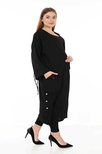 Cockatoo Kimono Kaftan dublu cu buzunare cu detalii cu nasturi pentru femei