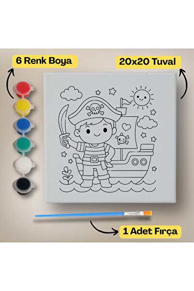 hediye hobim 20x20 Çocuklar İçin Boyama Tuvali Seti – 6 Renk Boya + Fırça Dah...