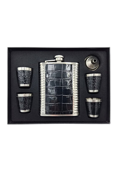 OEM Gift Set Flask with 4 Glasses and funnel model BLACK with SILVER