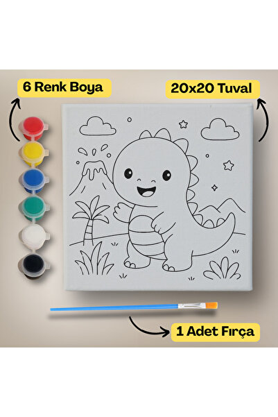 hediye hobim 20x20 Çocuklar İçin Boyama Tuvali Seti – 6 Renk Boya + Fırça Dah...