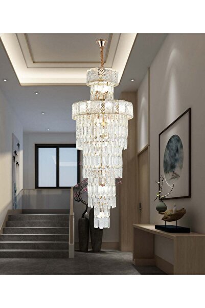 RFAN Chandelier, Model 3590/450x1200, Crystal Texture, Metal, 18 X E14, Gold