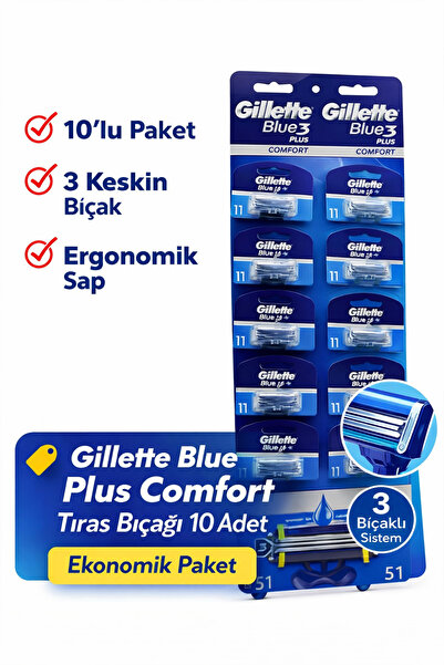 CT STONES Blue 3 Plus Comfort Razor Blades 10 Pieces – 3-Blade Ergonomic Stra...