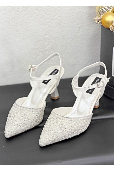 NUR KARACA Y-604 PANTOFI STILETTO CU TOC DE 8 CM, DETALII PERLE SEMI-TRANSPAR...
