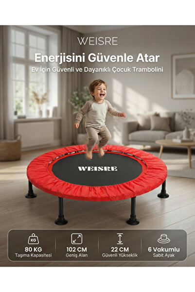 Weisre 80 Kg Çocuk Trambolin Kapasiteli Yaylı Ev İçi Zıplama Aleti 102 Cm