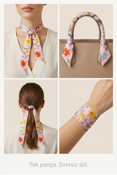 Spazio Twilly İnce Fular 88x5 cm PEMBE