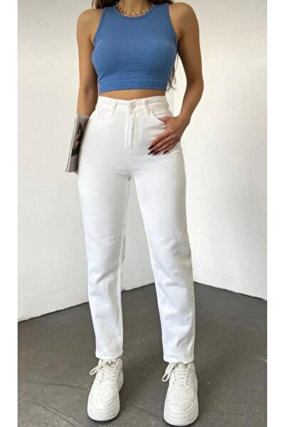 LA TUBA New Season Comfortable Stretchy Women's White Boyfriend Jeans