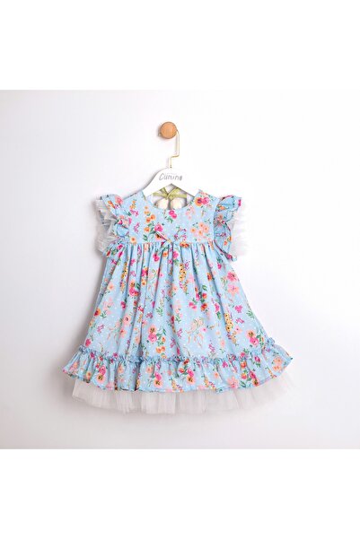 Cumino Floral Girl's Lined Back Bow Detail Dress