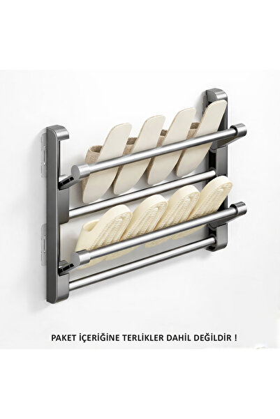 Microcase 2 Bölmeli Metal Duvara Monte Katlanabilir Terlik Ayakkabı Standı 30...