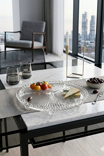 Ela&Elis Lurexa Footed Glass Presentation Plate Snack Bowl 23 cm