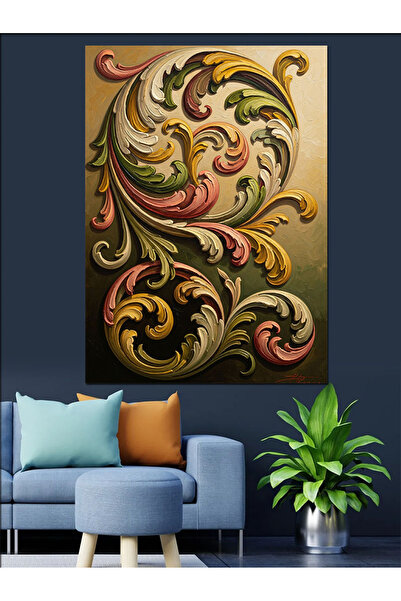 Artmeg Panou decorativ din pânză cu model baroc clasic auriu - Masă din lemn MDF