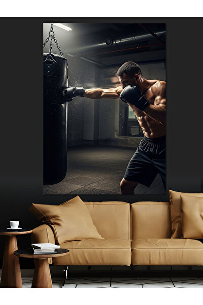 Artmeg Kum Torbasında Antrenman Yapan Boksör Dekoratif Kanvas - Mdf Ahşap Tablo