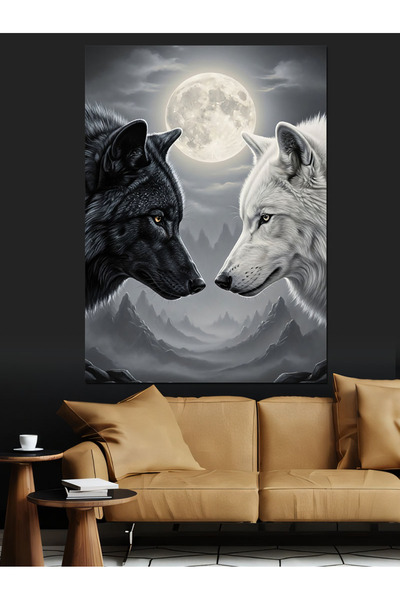 Artmeg Siyah Ve Beyaz Kurt Portresi Dekoratif Kanvas - Mdf Ahşap Tablo