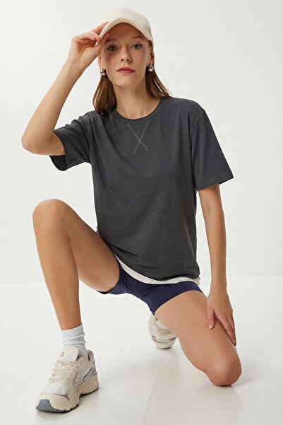 Lovelyİstanbul Oversize kroj Osnovni Pamuk lu Pleteno T-shirt LZE0005 PUŠENO