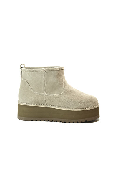 Onlo Ayakkabı G.9911 Genuine Leather Sand Thick Sole Fur-Trimmed Women's Boots