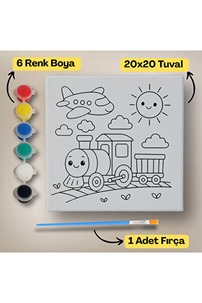 hediye hobim 20x20 Çocuklar İçin Boyama Tuvali Seti – 6 Renk Boya + Fırça Dah...