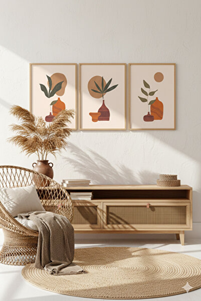 degdesign Ahşap Tablo 3'lü Set Minimal Vazoda Çiçekler ( Çerçeve Görünümlü)