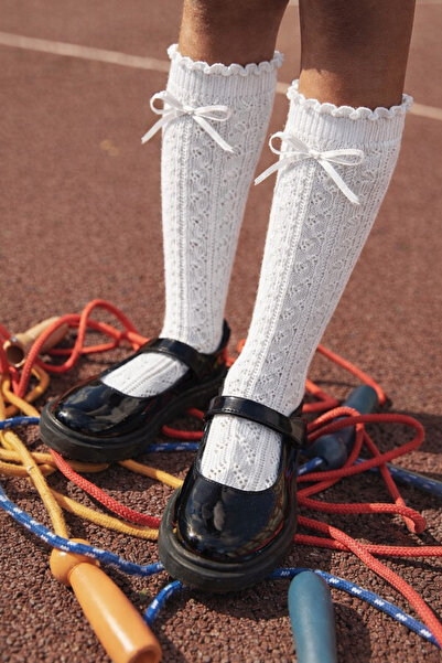 Katia&Bony Детски чорапи до коляното с панделка, бели