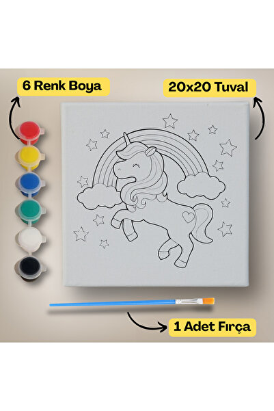 hediye hobim 20x20 Çocuklar İçin Boyama Tuvali Seti – 6 Renk Boya + Fırça Dah...
