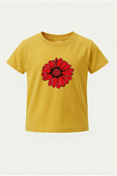 nirvoda Tricou pentru copii Red Gerbera Flower cu imprimeu Tricou pentru copii